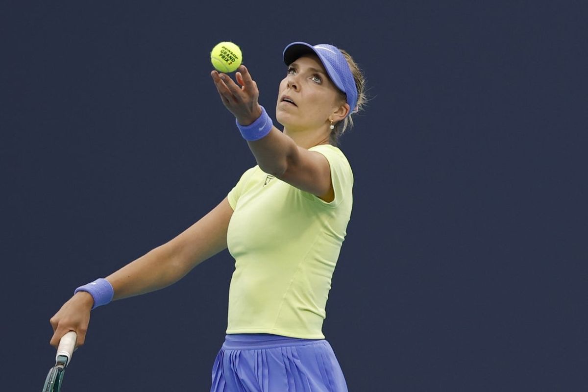 Mar 17, 2026; Miami Gardens, FL, USA; Katie Boulter (GBR) serves against Jessica Bouzas Maneiro (ESP)(not pictured) on day 1 of the 2026 Miami Open at Hard Rock Stadium. Mandatory Credit: Geoff Burke-Imagn Images