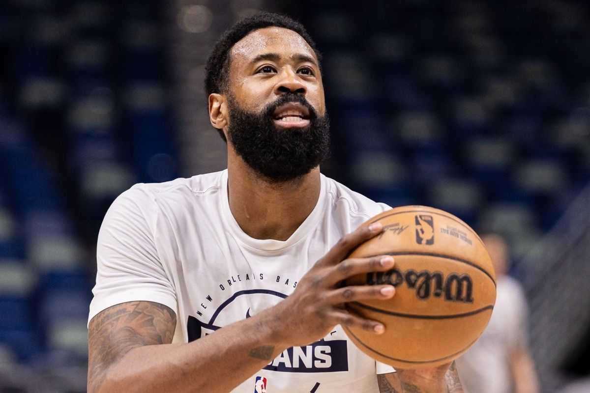 Mar 18, 2026; New Orleans, Louisiana, USA;  New Orleans Pelicans center DeAndre Jordan (6) during warm ups before the game against the LA Clippers at Smoothie King Center. Mandatory Credit: Stephen Lew-Imagn Images
