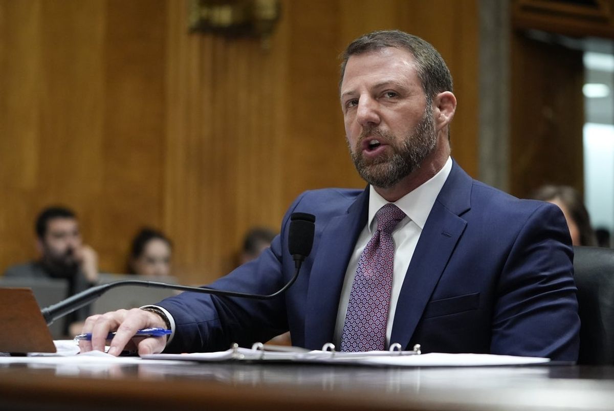 Mar 18, 2026; Washington, DC, USA; Markwayne Mullin testifies in front of the Senate Homeland Security and Governmental Affairs Committee during his confirmation hearing to become the Secretary of Homeland Security in Washington DC, on March 18, 2026. Mandatory Credit: Jack Gruber-USA TODAY via Imagn Images