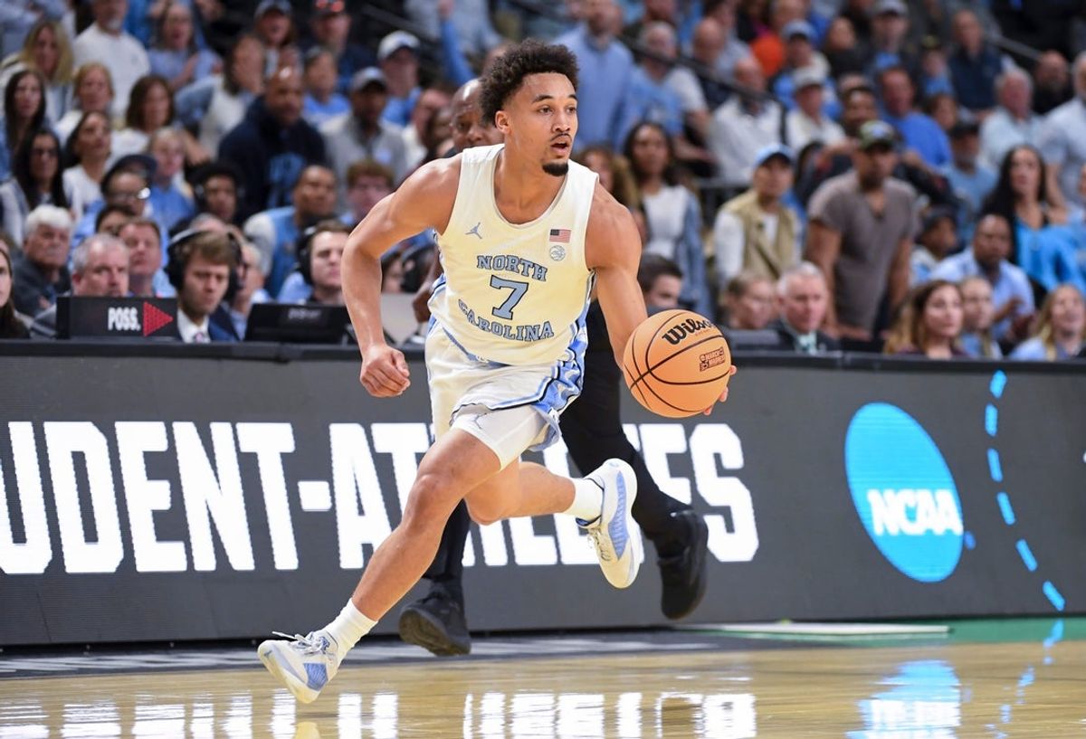North Carolina Tar Heels guard Seth Trimble (7) drives to the basket Thursday, March 19, 2026, during the NCAA Men’s Basketball Tournament first round game against the VCU Rams at Bon Secours Wellness Arena in Greenville, South Carolina.