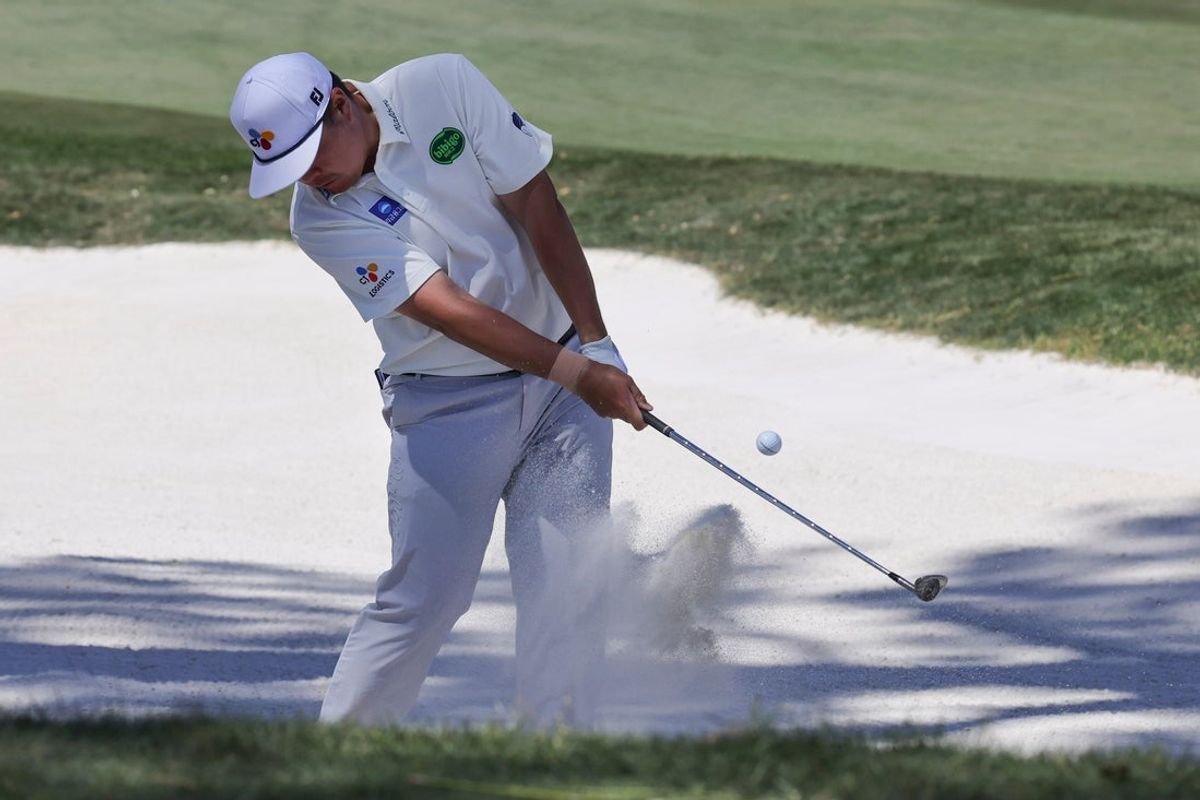 Mar 20, 2026; Palm Harbor, Florida, USA;  Sungjae Im plays a shot from a bunker on the fifth hole during the second round of the Valspar Championship golf tournament. Mandatory Credit: Reinhold Matay-Imagn Images