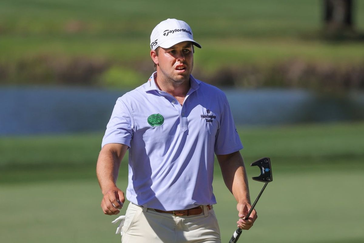 Mar 20, 2026; Palm Harbor, Florida, USA;  Pierceson Coody walks on the third green during the second round of the Valspar Championship golf tournament. Mandatory Credit: Reinhold Matay-Imagn Images