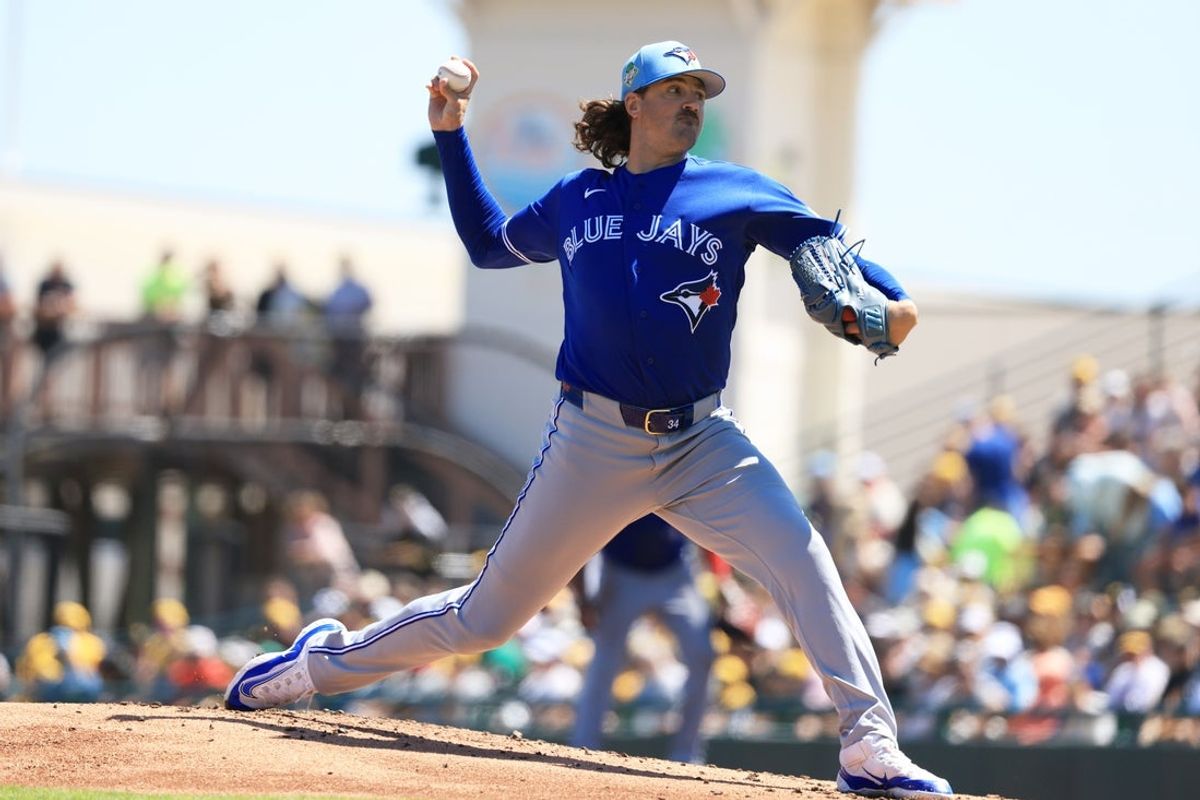 Mar 21, 2026; Bradenton, Florida, USA; Toronto Blue Jays starting pitcher Kevin Gausman (34) throws a pitch during the first inning against the Pittsburgh Pirates  at LECOM Park. Mandatory Credit: Kim Klement Neitzel-Imagn Images