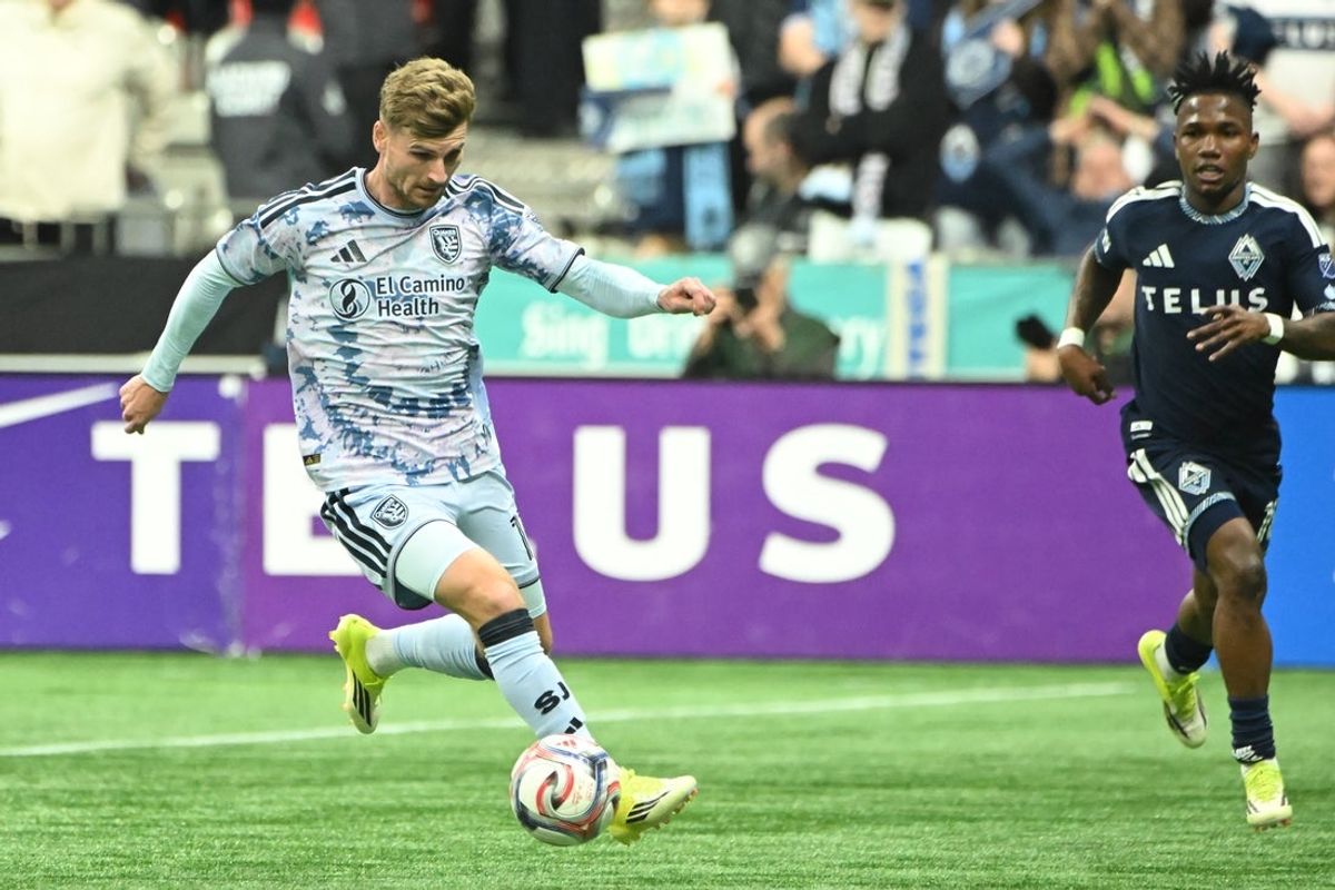 Mar 21, 2026; Vancouver, British Columbia, CAN;  San Jose Earthquakes forward Timo Werner (11) dribbles the ball during the second half against the Vancouver Whitecaps FC at BC Place. Mandatory Credit: Simon Fearn-Imagn Images