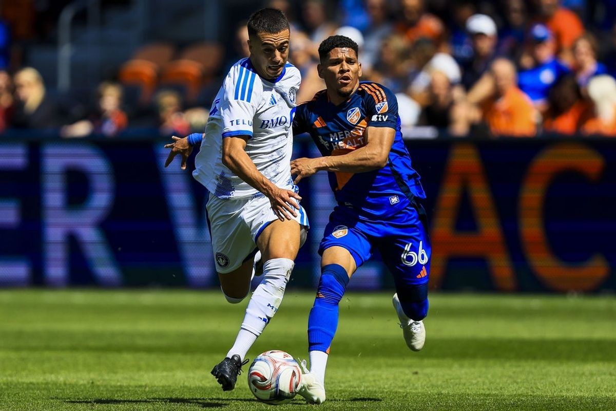 Mar 22, 2026; Cincinnati, Ohio, USA; CF Montreal midfielder Ivan Jaime (10) battles for the ball against FC Cincinnati forward Ender Echenique (66) in the first half at TQL Stadium. Mandatory Credit: Katie Stratman-Imagn Images