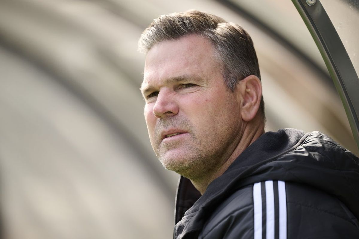 Mar 22, 2026; Portland, Oregon, USA;  Los Angeles Galaxy head coach Greg Vanney watches from the sidelines before a game against the Portland Timbers at Providence Park. Mandatory Credit: Troy Wayrynen-Imagn Images