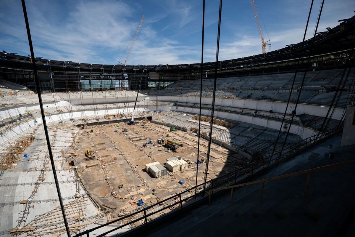 Construction continues at the Tennessee Titans new stadium in Nashville, Tenn., Tuesday, March 24, 2026.
