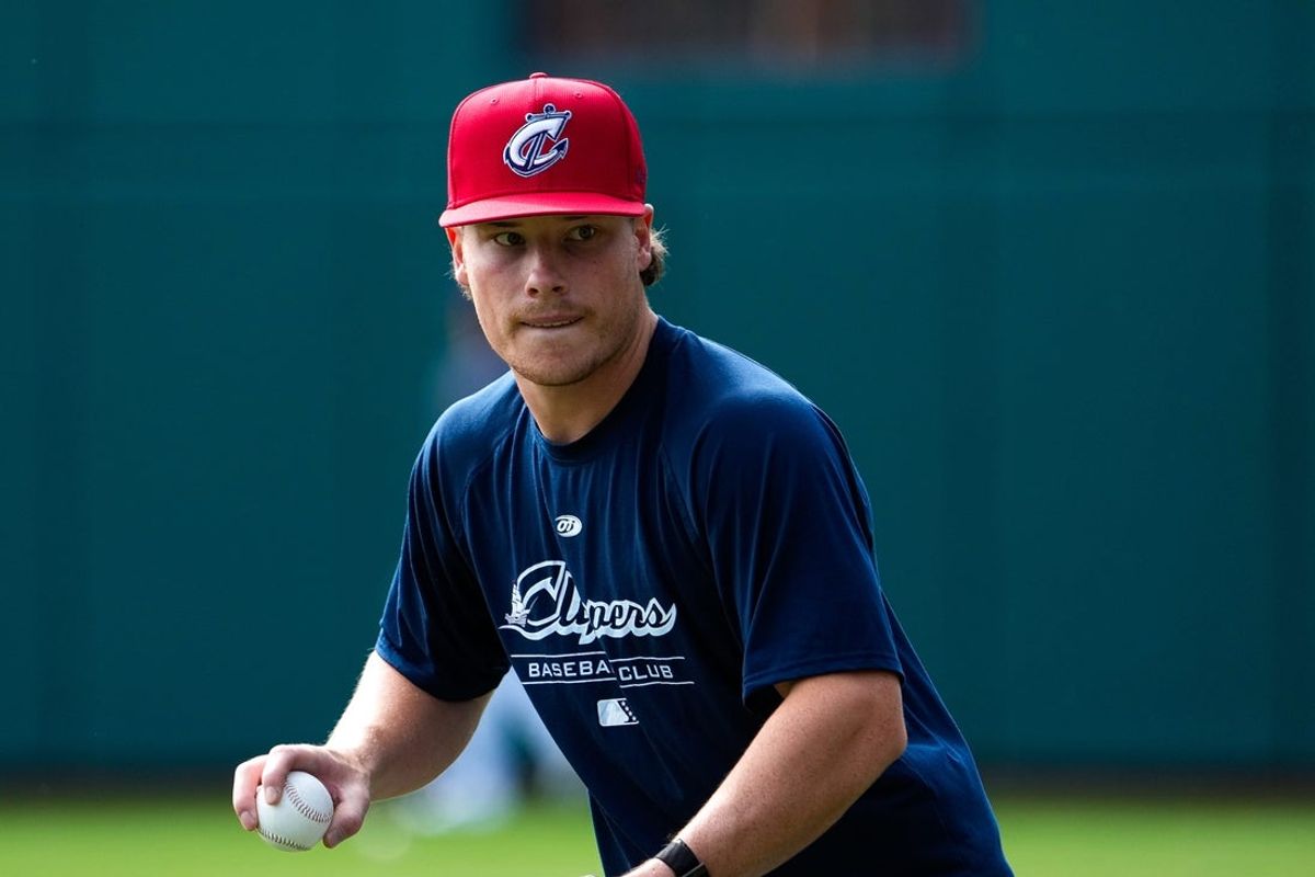 Columbus Clippers’s Travis Bazzana holds the ball during practice at Huntington Park on Wednesday, March 25, 2026 in Columbus, Ohio.