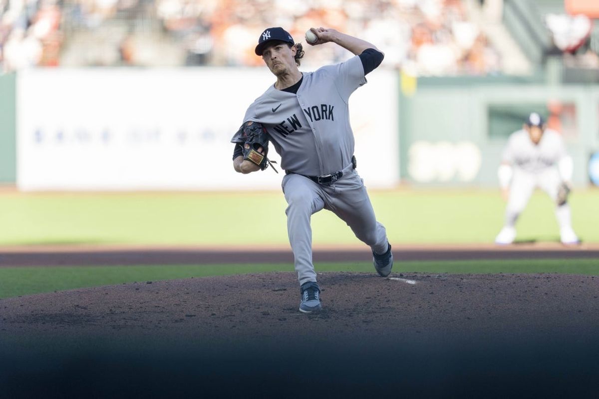 Mar 25, 2026; San Francisco, California, USA; New York Yankees pitcher Max Fried (54) delivers a pitch against the San Francisco Giants in the first inning at Oracle Park. Mandatory Credit: Cary Edmondson-Imagn Images