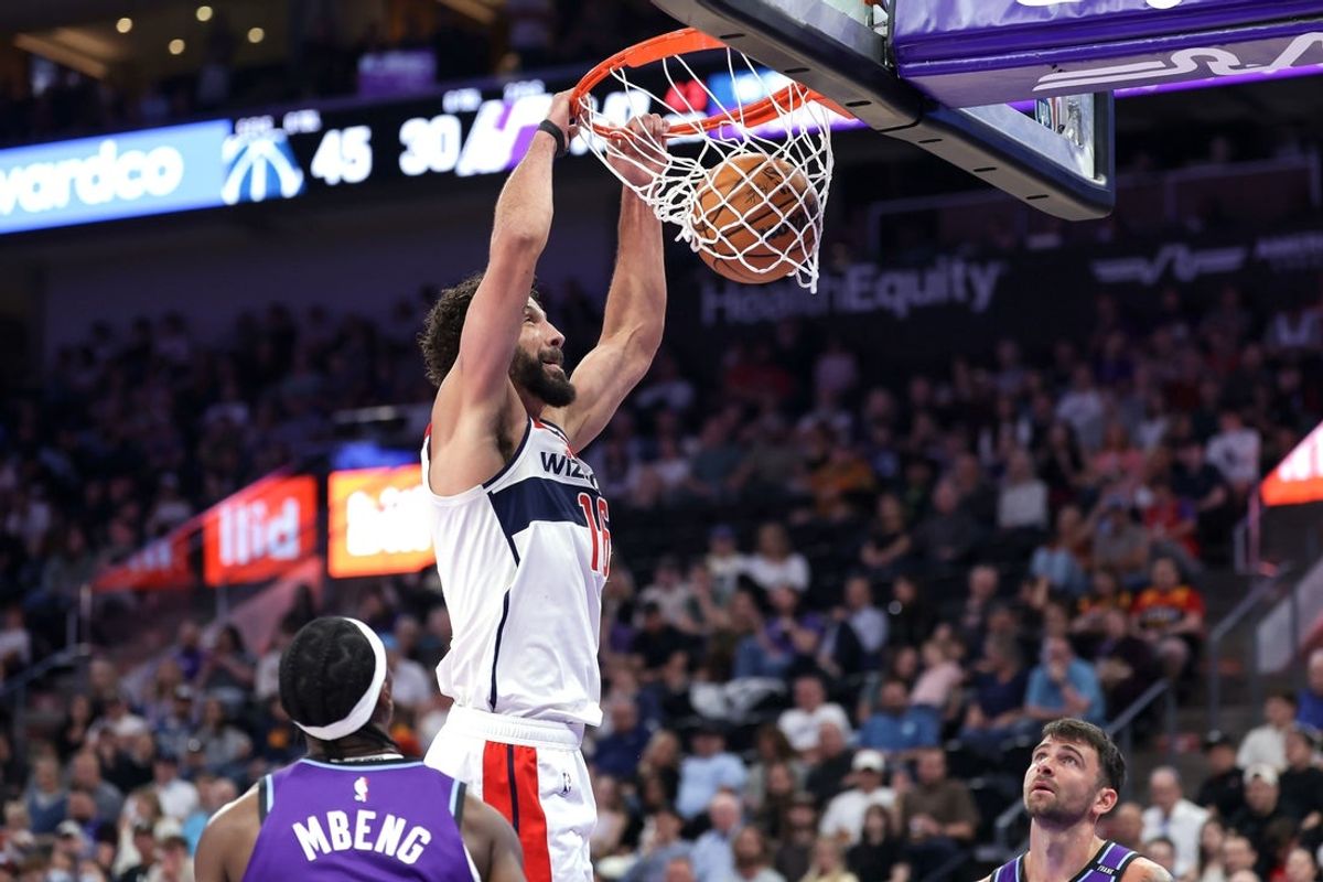 Mar 25, 2026; Salt Lake City, Utah, USA;  Washington Wizards forward Juju Reese (15) dunks the ball against the Utah Jazz during the second quarter at Delta Center. Mandatory Credit: Chris Nicoll-Imagn Images