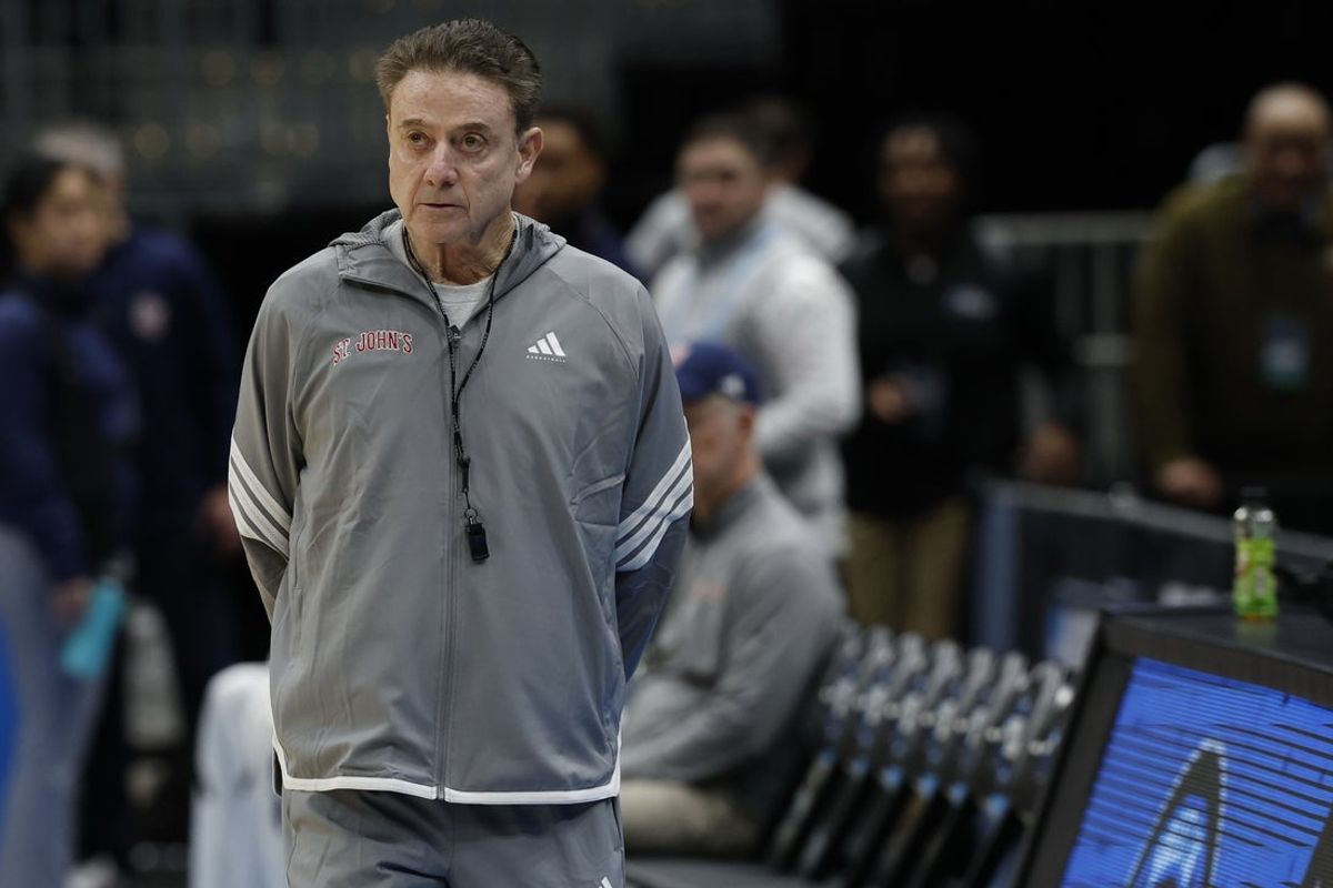 Mar 26, 2026; Washington, DC, USA; St. John's Red Storm head coach Rick Pitino looks on during a practice session ahead of the east regional of the men's 2026 NCAA Tournament at Capital One Arena. Mandatory Credit: Geoff Burke-Imagn Images
