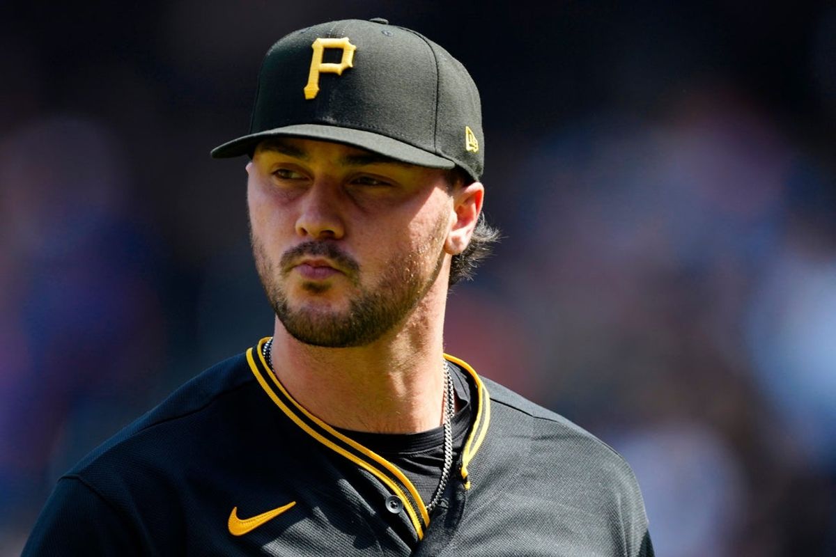Pittsburgh Pirates pitcher Paul Skenes (30) is shown as he walks back to the dugout after being pulled in the first inning, Thursday, March 26, 2026.