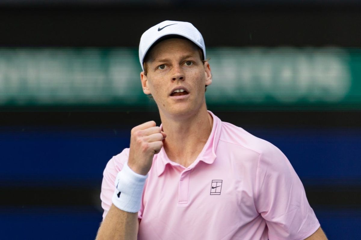 Mar 26, 2026; Miami Gardens, FL, USA; Jannik Sinner of Italy reacts during a match against Frances Tiafoe of the United States in the quarter finals of the men’s singles at the Miami Open at Hard Rock Stadium. Mandatory Credit: Mike Frey-Imagn Images