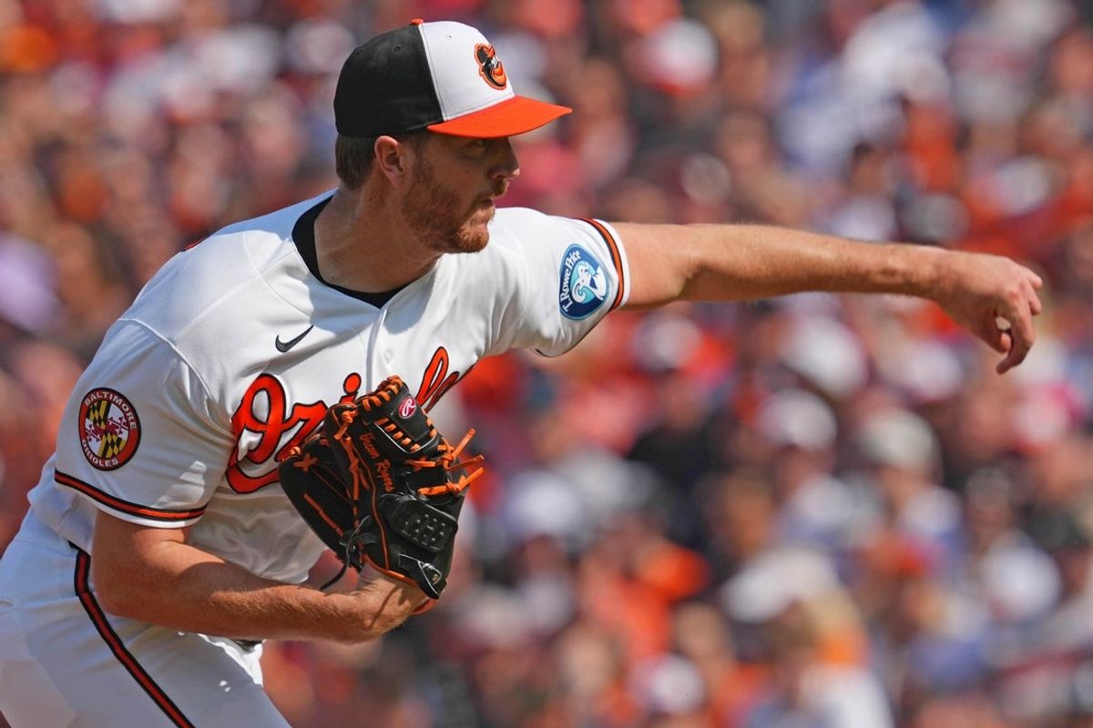Mar 26, 2026; Baltimore, Maryland, USA; Baltimore Orioles pitcher Trevor Rogers (28) delivers during the first inning against the Minnesota Twins at Oriole Park at Camden Yards. Mandatory Credit: Mitch Stringer-Imagn Images