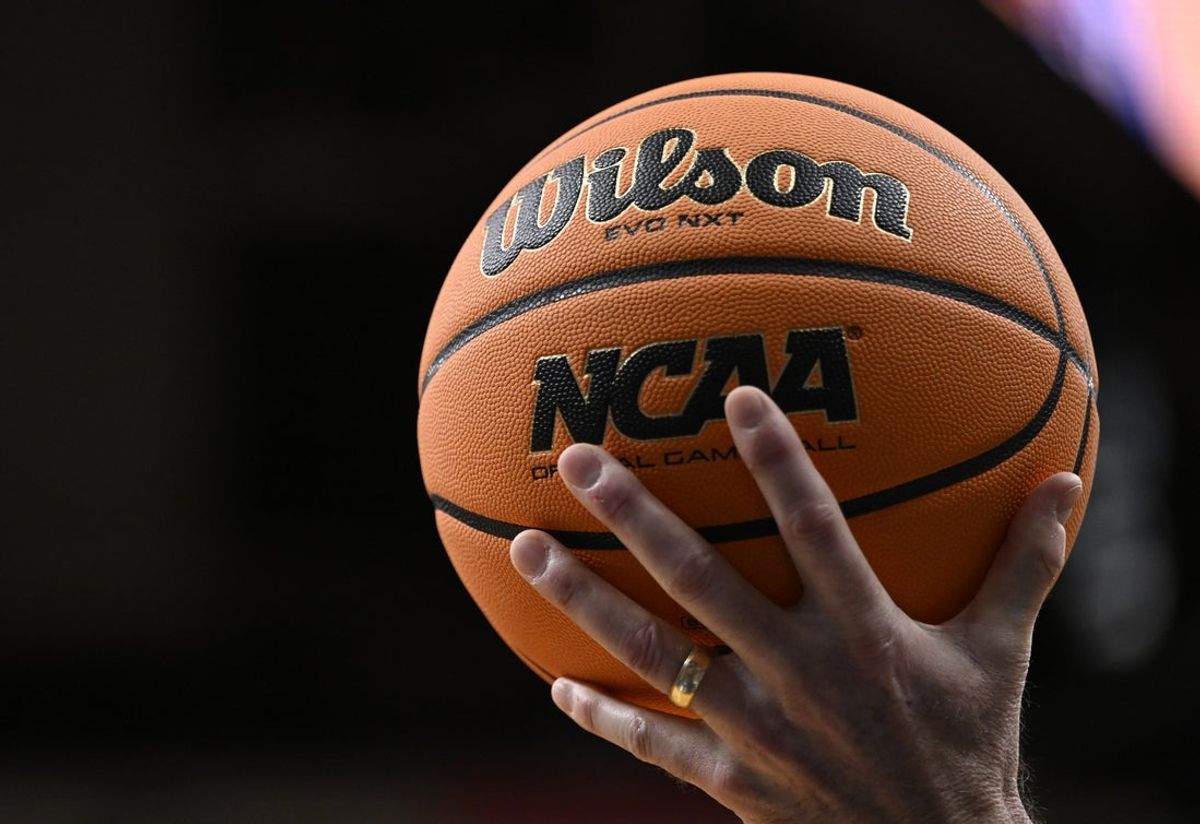 Mar 26, 2026; San Jose, CA, USA; A general view of a Wilson NCAA basketball in the second half during a Sweet Sixteen game of the West Regional of the men's 2026 NCAA Tournament at SAP Center. Mandatory Credit: Eakin Howard-Imagn Images