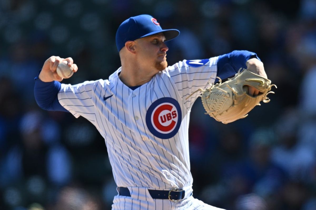 Mar 28, 2026; Chicago, Illinois, USA; Chicago Cubs pitcher Cade Horton (22) pitches against the Washington Nationals during the first inning at Wrigley Field. Mandatory Credit: Patrick Gorski-Imagn Images