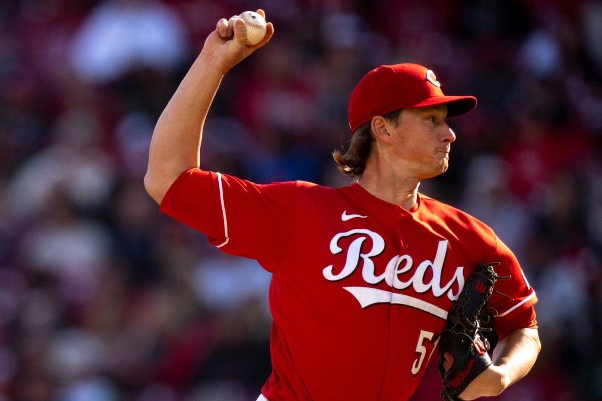 Cincinnati Reds pitcher Brady Singer (51) delivers a pitch in the fourth inning between the Cincinnati Reds and Boston Red Sox at Great American Ball Park in Cincinnati on Saturday, March 28, 2026.