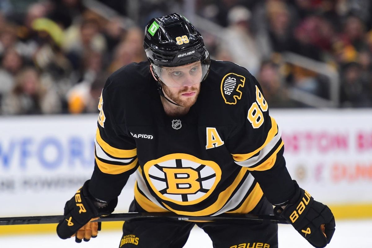 Mar 28, 2026; Boston, Massachusetts, USA; Boston Bruins right wing David Pastrnak (88) gets set for a face-off during the third period against the Minnesota Wild at TD Garden. Mandatory Credit: Bob DeChiara-Imagn Images