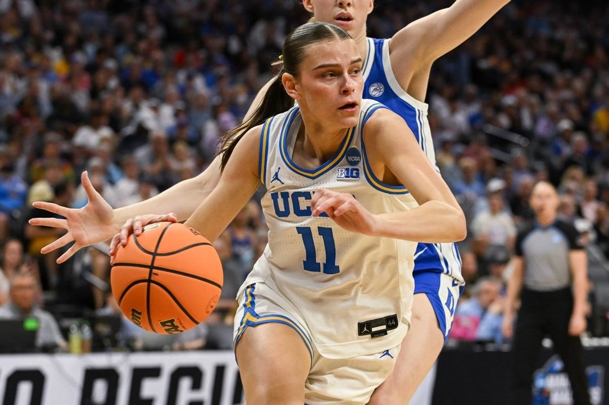 Mar 29, 2026; Sacramento, CA, USA; UCLA Bruins forward Gabriela Jaquez (11) drives to the basket during the first quarter of the game against the Duke Blue Devils in the Sacramento Regional 4 of the women's 2026 NCAA Tournament at Golden 1 Center. Mandatory Credit: Ed Szczepanski-Imagn Images