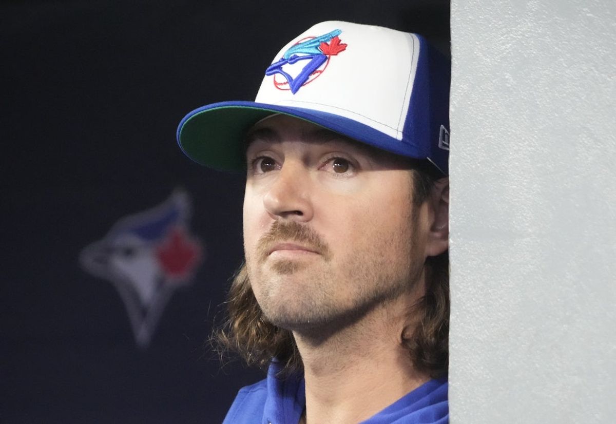 Mar 29, 2026; Toronto, Ontario, CAN; Toronto Blue Jays pitcher Kevin Gausman (34) looks on before a game against the Athletics at Rogers Centre. Mandatory Credit: John E. Sokolowski-Imagn Images