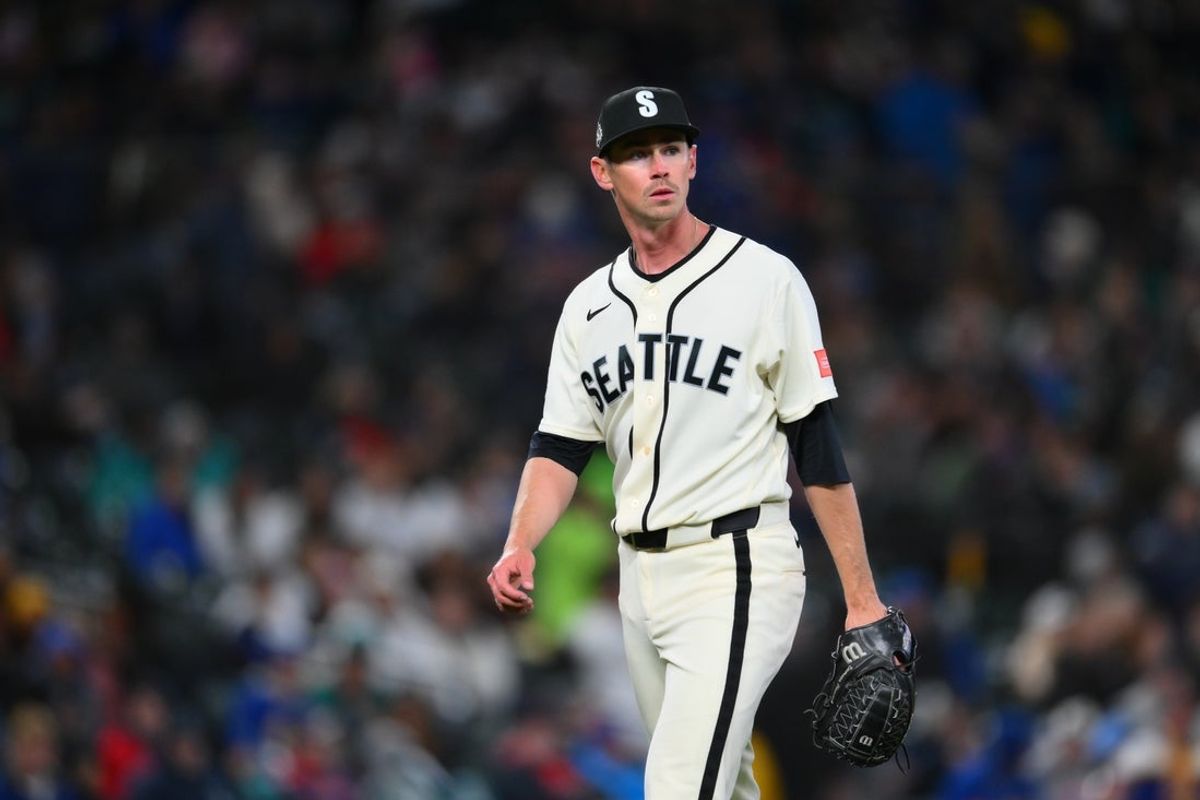 Mar 29, 2026; Seattle, Washington, USA; Seattle Mariners starting pitcher Emerson Hancock (26) during the fifth inning against the Cleveland Guardians at T-Mobile Park. Mandatory Credit: Steven Bisig-Imagn Images