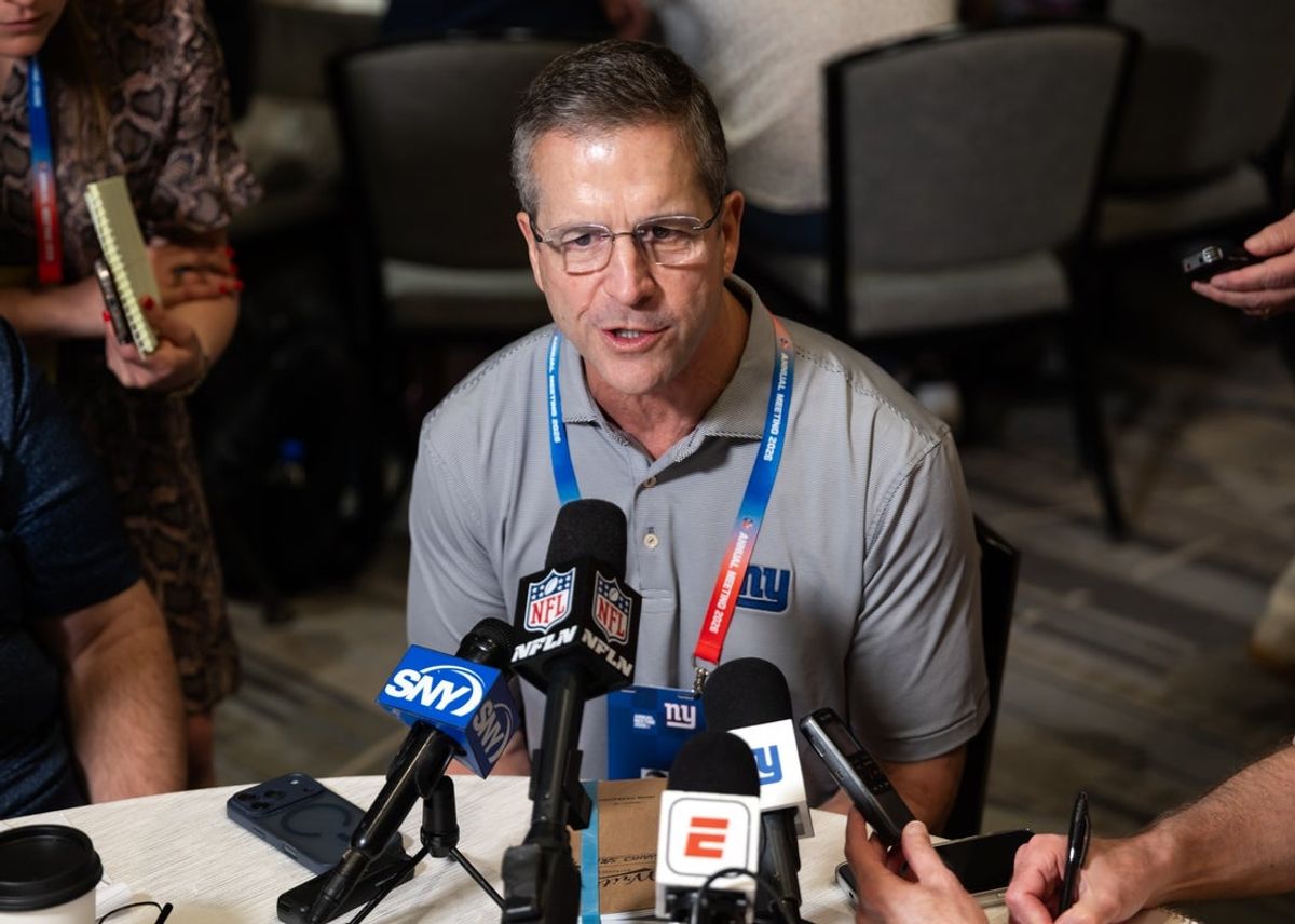 Mar 30, 2026; Phoenix, AZ, USA; New York Giants head coach John Harbaugh during the 2026 NFL Annual League Meeting at the Arizona Biltmore. Mandatory Credit: Mark J. Rebilas-Imagn Images