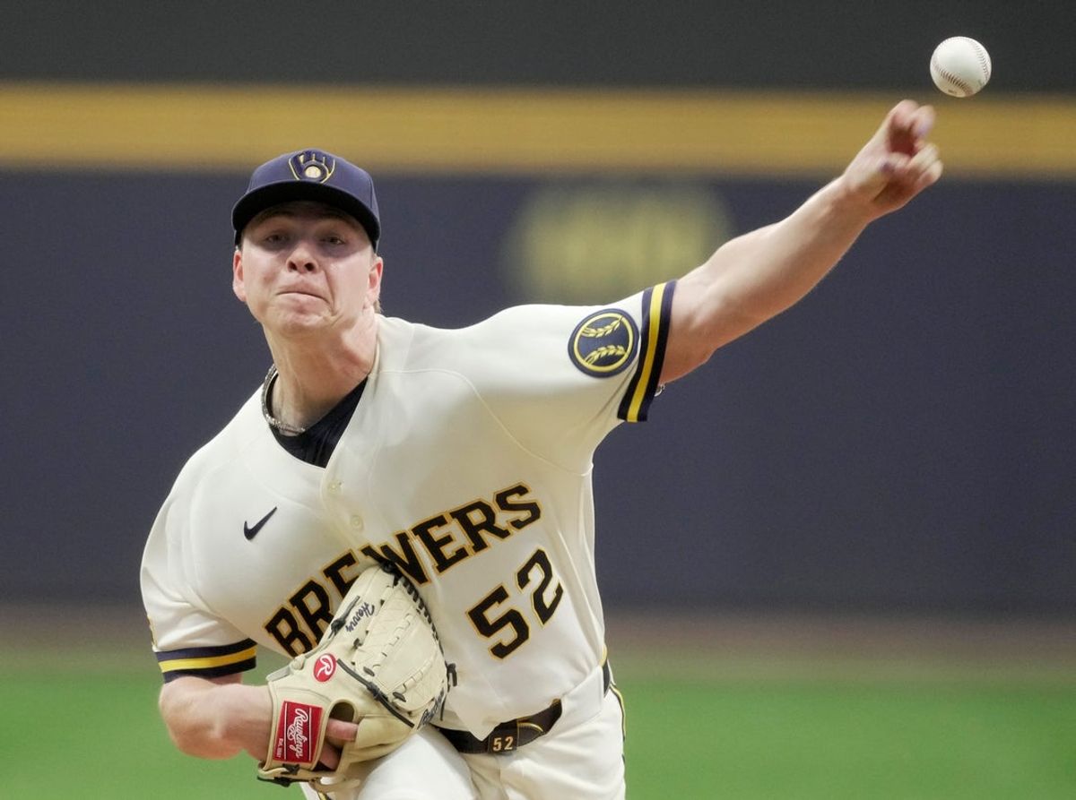 Milwaukee Brewers pitcher Kyle Harrison (52) throws during the first inning of their game against the Tampa Bay Rays Monday, March 30, 2026 American Family Field in Milwaukee, Wisconsin.