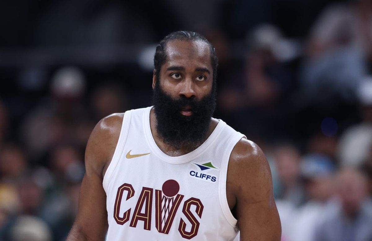 Mar 30, 2026; Salt Lake City, Utah, USA; Cleveland Cavaliers guard James Harden (1) waits for the play against the Utah Jazz during the second half at Delta Center. Mandatory Credit: Rob Gray-Imagn Images