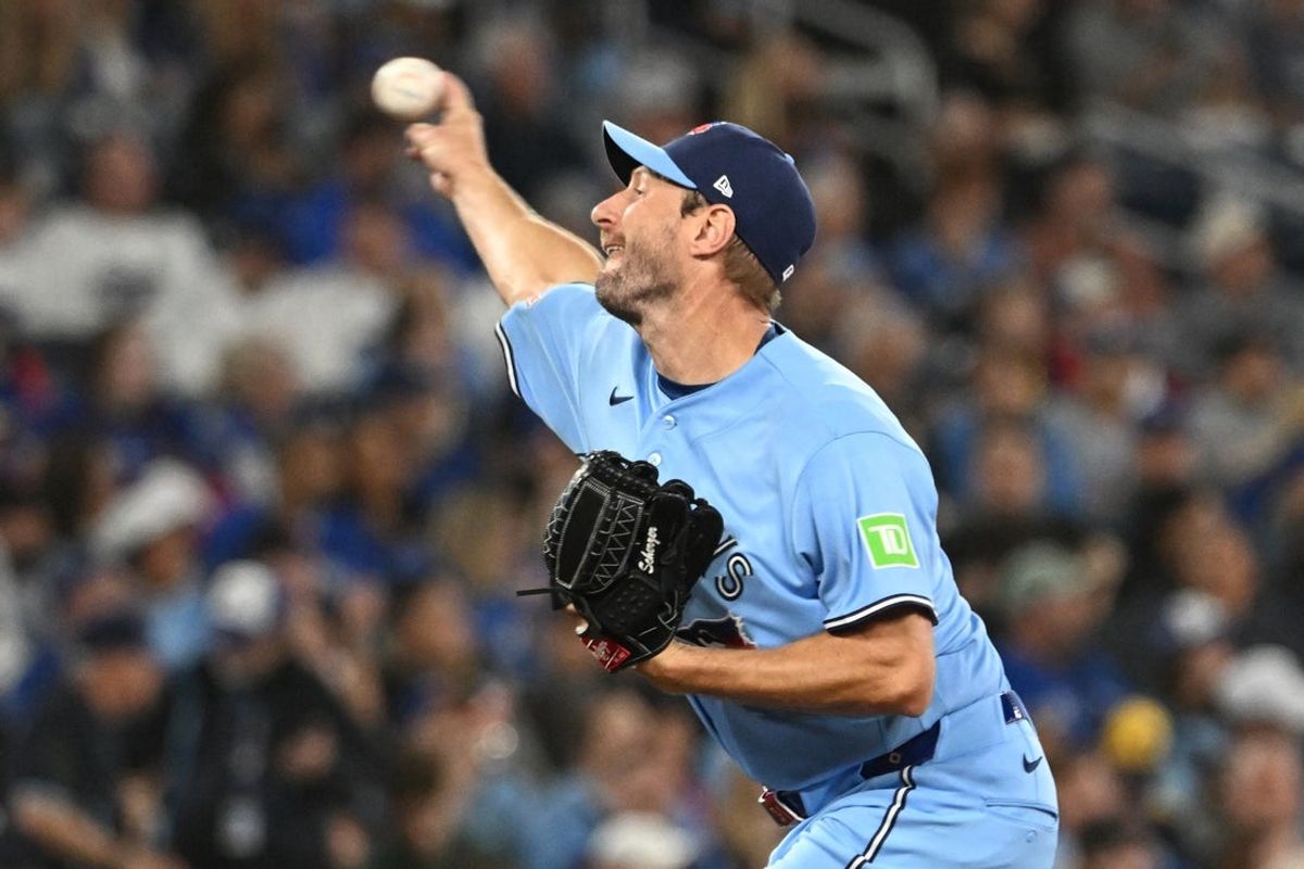 Mar 31, 2026; Toronto, Ontario, CAN;  Toronto Blue Jays starting pitcher Max Scherzer (31) delivers a pitch against the Colorado Rockies in the first inning at Rogers Centre. Mandatory Credit: Dan Hamilton-Imagn Images