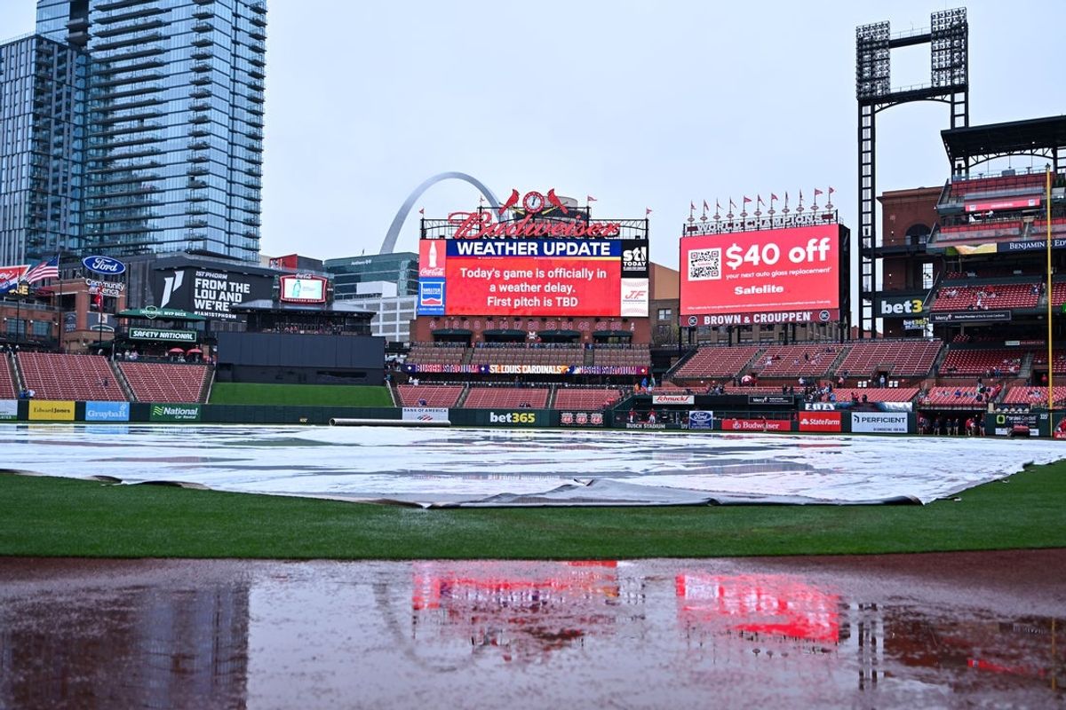 Apr 1, 2026; St. Louis, Missouri, USA; A general view during a weather delay prior to a game between the St. Louis Cardinals and the New York Mets at Busch Stadium. Mandatory Credit: Jeff Curry-Imagn Images