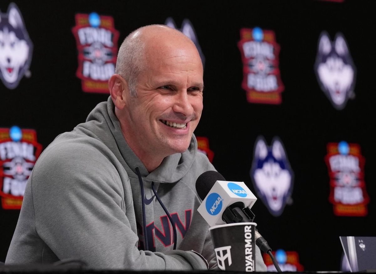 Apr 2, 2026; Indianapolis, IN, USA; Uconn head coach Dan Hurley during a press conference ahead of the Final Four of the men's 2026 NCAA Tournament at Lucas Oil Stadium.