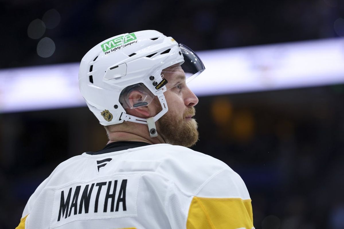 Apr 2, 2026; Tampa, Florida, USA; Pittsburgh Penguins right wing Anthony Mantha (39) looks on before a game against the Tampa Bay Lightning at Benchmark International Arena. Mandatory Credit: Nathan Ray Seebeck-Imagn Images