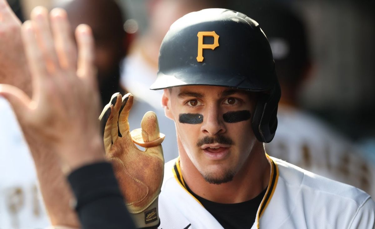 Apr 3, 2026; Pittsburgh, Pennsylvania, USA;  Pittsburgh Pirates shortstop Konnor Griffin (6) high-fives in the dugout after scoring his first major league run in his debut against the Baltimore Orioles during the second inning at PNC Park. Mandatory Credit: Charles LeClaire-Imagn Images