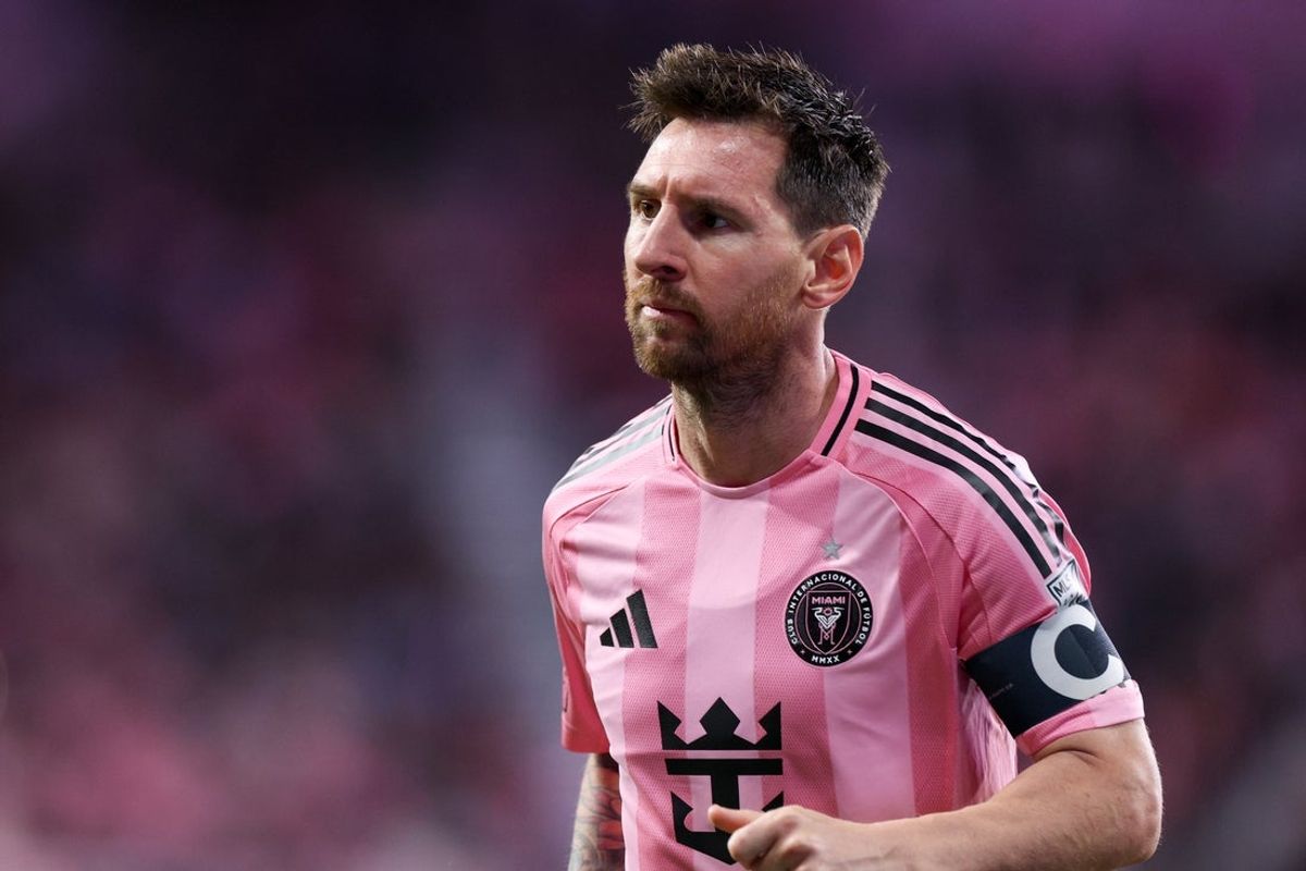 Apr 4, 2026; Miami, Florida, USA; Inter Miami CF forward Lionel Messi (10) looks on during the second half against Austin FC at Nu Stadium. Mandatory Credit: Nathan Ray Seebeck-Imagn Images