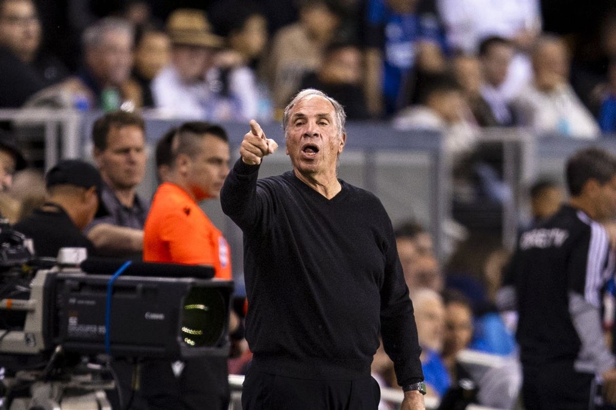 Apr 4, 2026; San Jose, California, USA;  San Jose Earthquakes head coach Bruce Arena gestures during the second half against San Diego FC at PayPal Park. Mandatory Credit: John Hefti-Imagn Images