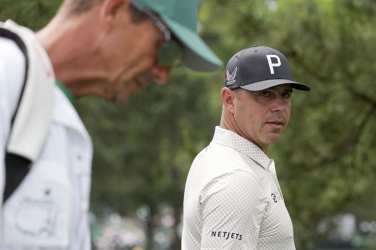 Apr 6, 2026; Augusta, Georgia, USA; Gary Woodland walks off the third tee during a practice round for the Masters Tournament at Augusta National Golf Club. Mandatory Credit: Michael Madrid-Imagn Images