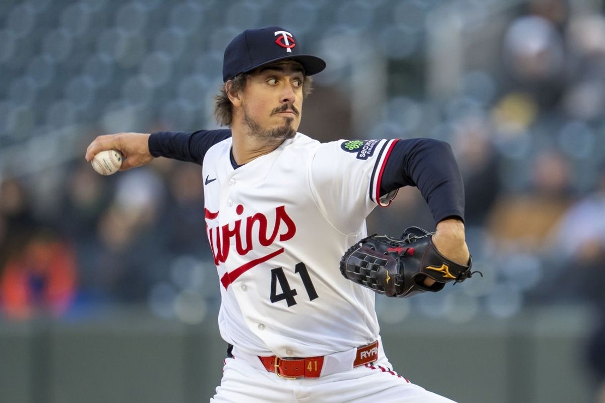 Apr 6, 2026; Minneapolis, Minnesota, USA; Minnesota Twins starting pitcher Joe Ryan (41) delivers a pitch against the Detroit Tigers in the first inning at Target Field. Mandatory Credit: Jesse Johnson-Imagn Images