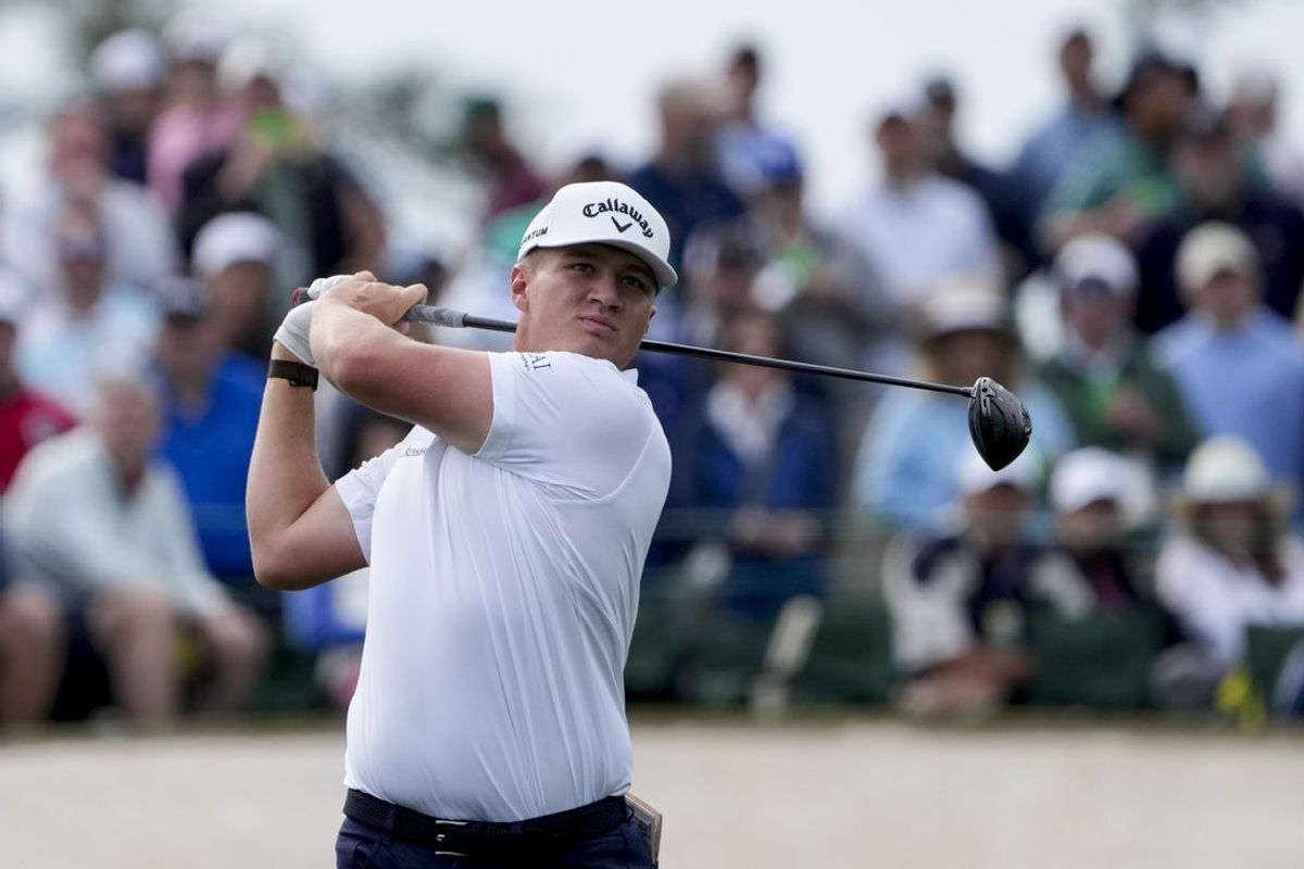 Apr 7, 2026; Augusta, Georgia, USA; Jackson Herrington tees off on no. 3 during a practice round for the Masters Tournament at Augusta National Golf Club. Mandatory Credit: Kyle Terada-Imagn Images