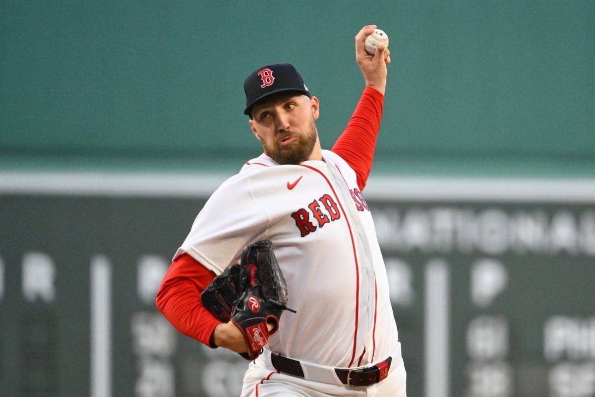 Apr 7, 2026; Boston, Massachusetts, USA; Boston Red Sox starting pitcher Garrett Crochet (35) pitches against the Milwaukee Brewers during the first inning at Fenway Park. Mandatory Credit: Eric Canha-Imagn Images