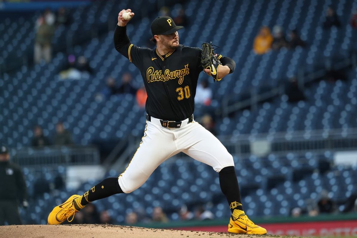 Apr 7, 2026; Pittsburgh, Pennsylvania, USA; Pittsburgh Pirates pitcher Paul Skenes (30) throws against the San Diego Padres during the third inning at PNC Park. Mandatory Credit: Charles LeClaire-Imagn Images
