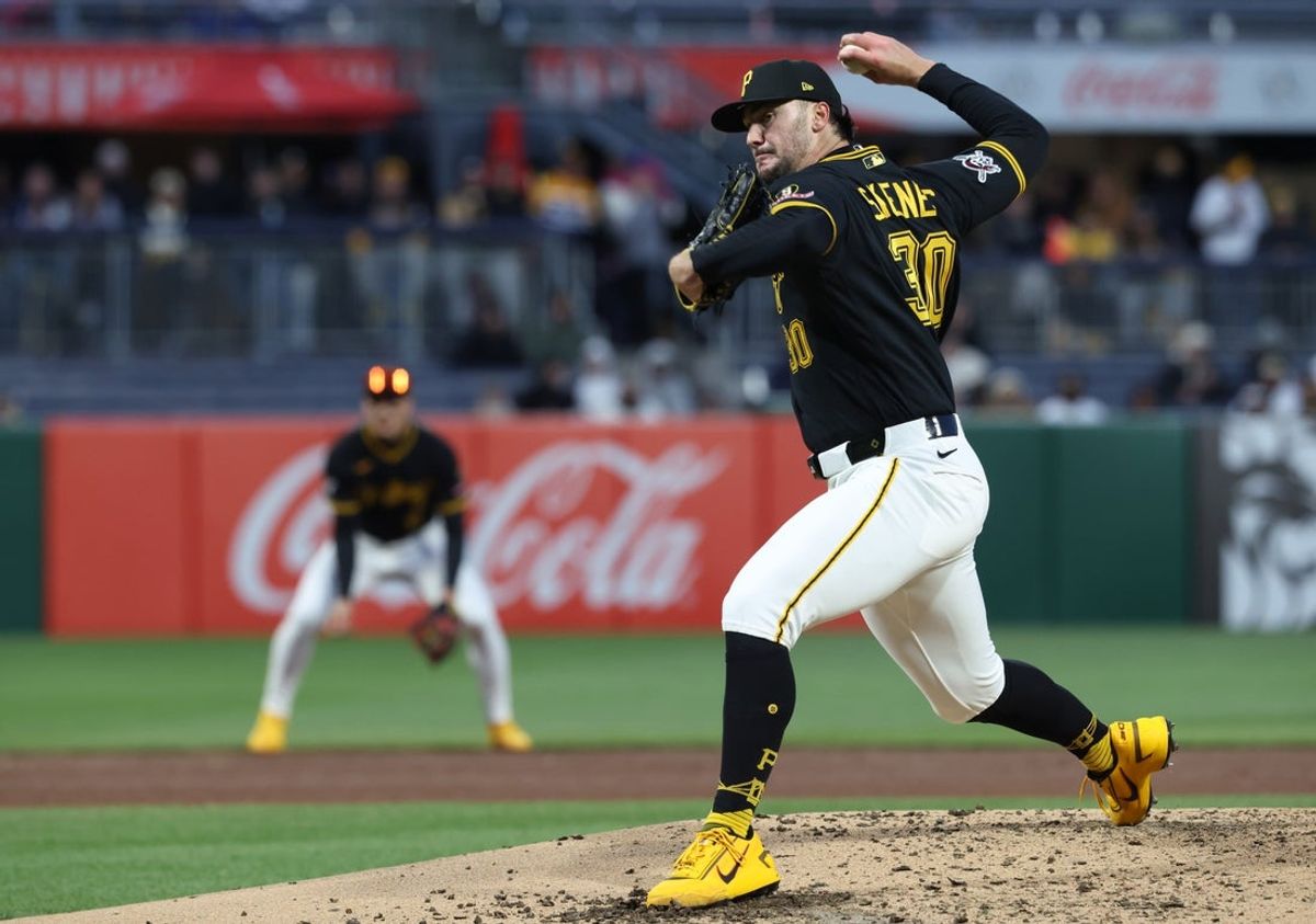 Apr 7, 2026; Pittsburgh, Pennsylvania, USA;  Pittsburgh Pirates pitcher Paul Skenes (30) pitches against the San Diego Padres during the fifth inning at PNC Park. Mandatory Credit: Charles LeClaire-Imagn Images
