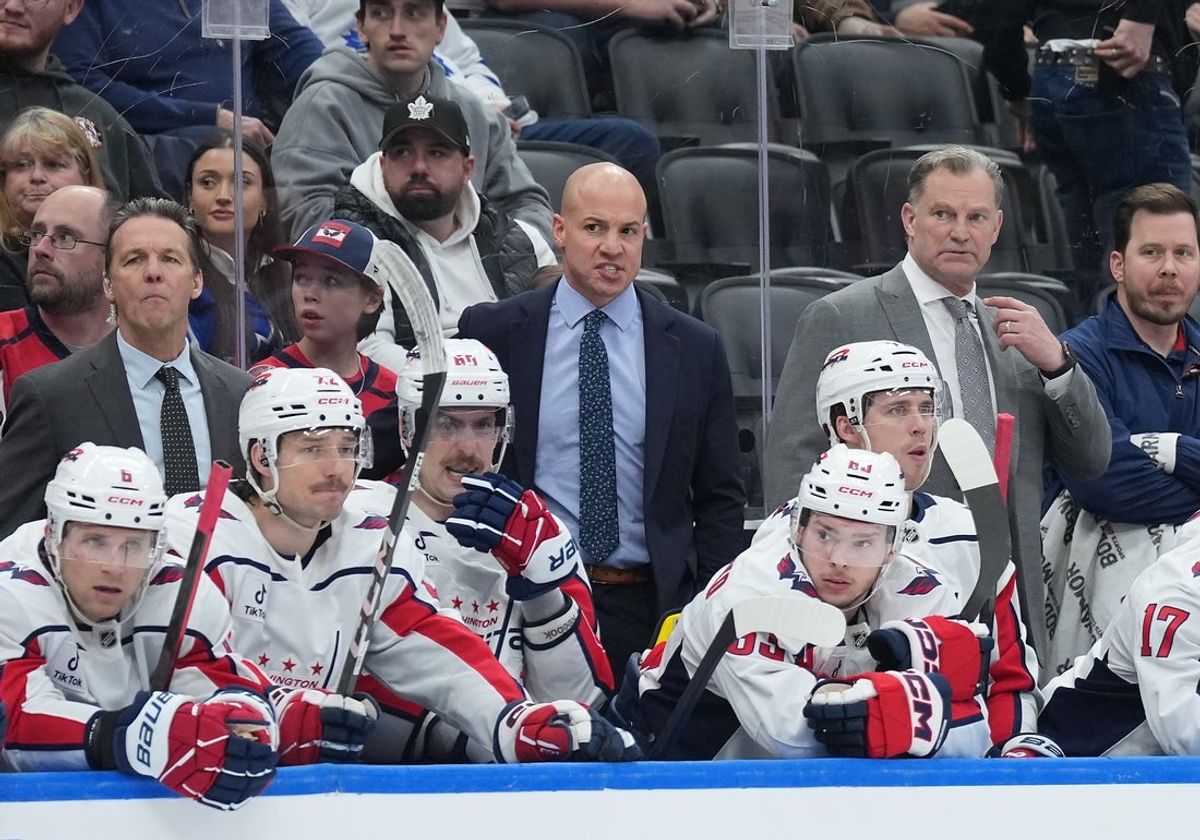 Apr 8, 2026; Toronto, Ontario, CAN; Washington Capitals head coach Spencer Carbery watches the play against the Toronto Maple Leafs during the third period at Scotiabank Arena. Mandatory Credit: Nick Turchiaro-Imagn Images