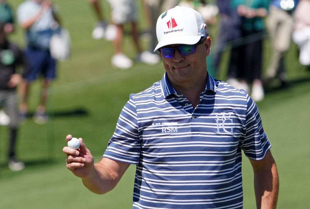 Apr 9, 2026; Augusta, Georgia, USA; Zach Johnson reacts after a putt on the second green during the first round of the Masters Tournament at Augusta National Golf Club. Mandatory Credit: Michael Madrid-Imagn Images