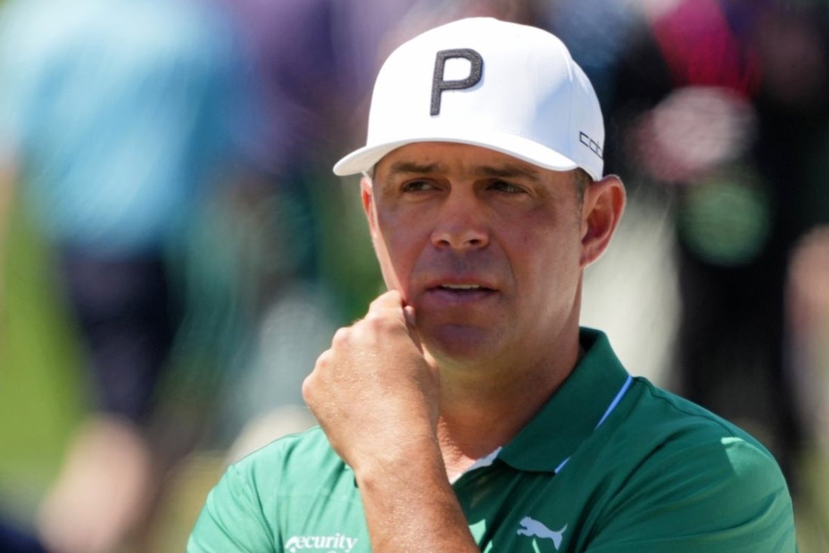 Apr 9, 2026; Augusta, Georgia, USA; Gary Woodland reacts after a putt on the second green during the first round of the Masters Tournament at Augusta National Golf Club. Mandatory Credit: Michael Madrid-Imagn Images