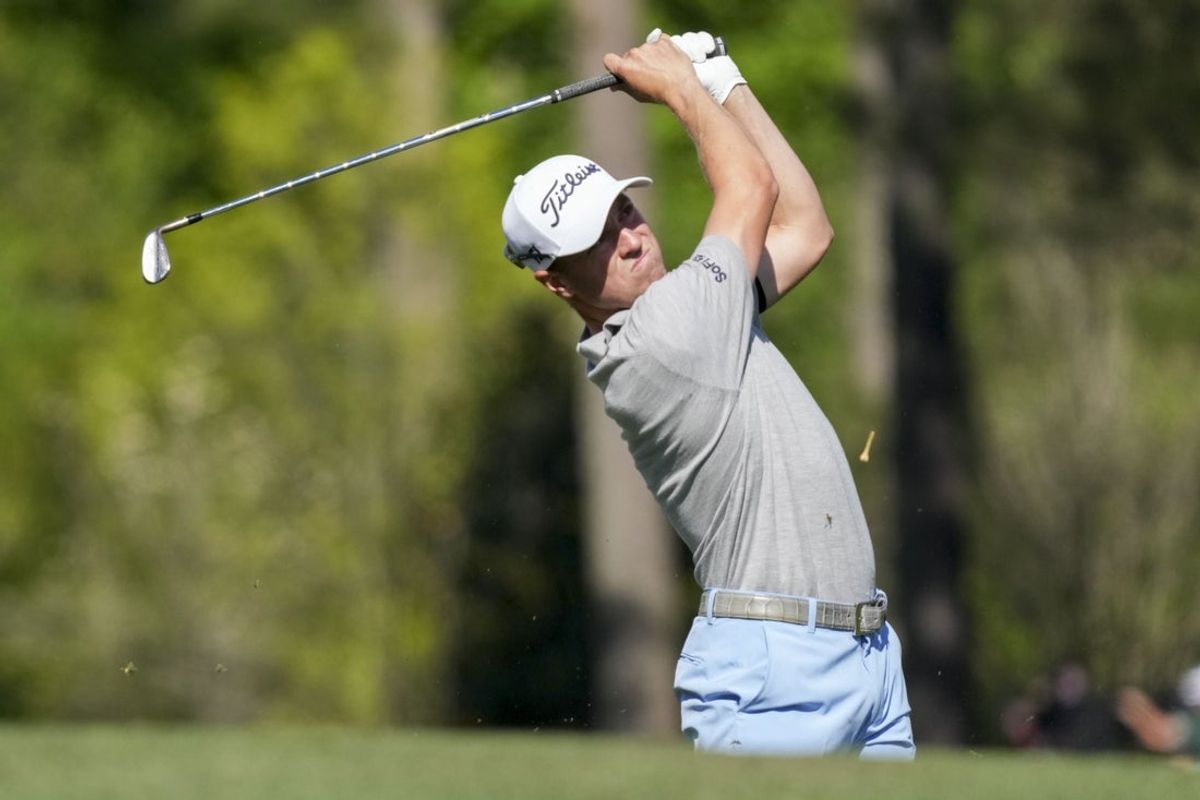 Apr 9, 2026; Augusta, Georgia, USA; Justin Thomas tees off on the 12th hole during the first round of the Masters Tournament at Augusta National Golf Club. Mandatory Credit: Grace Smith-Imagn Images