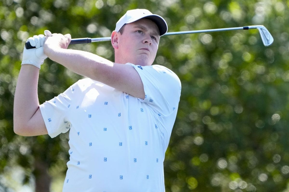 Apr 10, 2026; Augusta, Georgia, USA; Robert MacIntyre tees off on the fourth hole during the second round of the Masters Tournament at Augusta National Golf Club. Mandatory Credit: Kyle Terada-Imagn Images