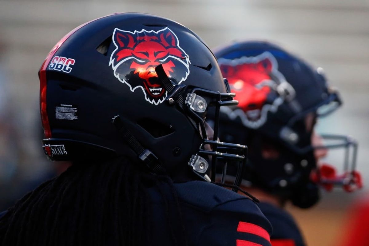 Oct 7, 2021; Jonesboro, Arkansas, USA; Arkansas State Red Wolves Helmet at Centennial Bank Stadium.