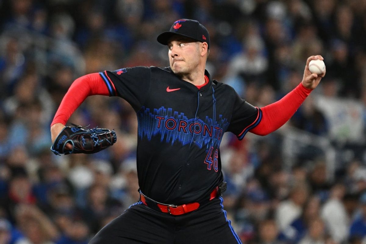 Apr 10, 2026; Toronto, Ontario, CAN;  Toronto Blue Jays starting pitcher Patrick Corbin (46) delivers a pitch against the Minnesota Twins in the second inning at Rogers Centre. Mandatory Credit: Dan Hamilton-Imagn Images