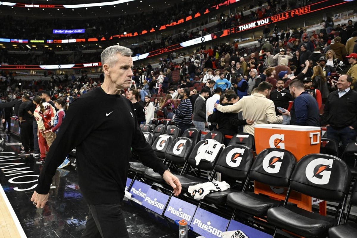 Apr 10, 2026; Chicago, Illinois, USA;  Chicago Bulls Head Coach Billy Donovan leaves the court after the game against the Orlando Magic  at the United Center. Mandatory Credit: Matt Marton-Imagn Images