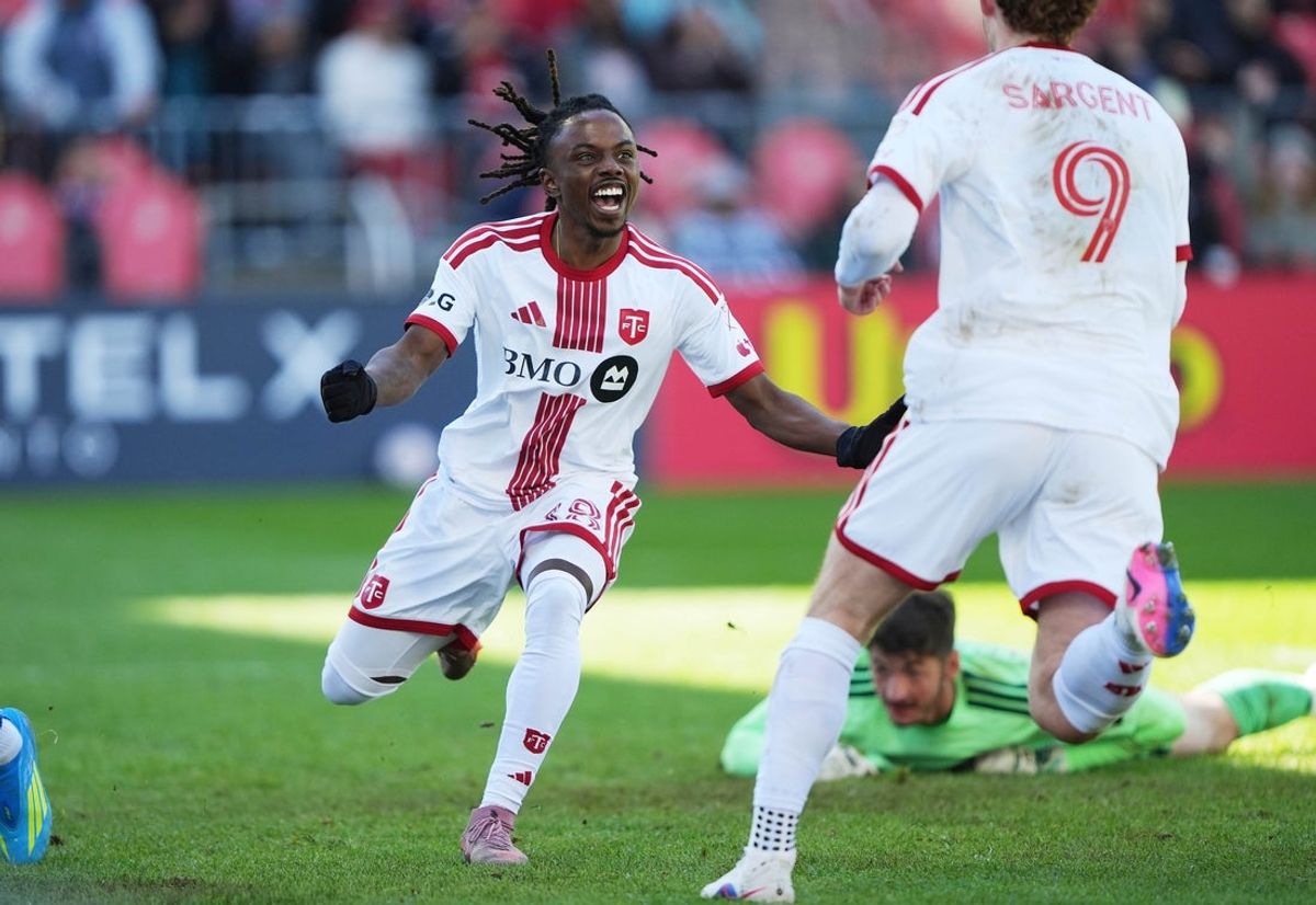 Apr 11, 2026; Toronto, Ontario, CAN; Toronto FC midfielder Malik Henry (78) reacts after an own goal by FC Cincinnati during the second half at BMO Field. Mandatory Credit: John E. Sokolowski-Imagn Images